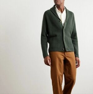 Peter Millar Alpine Green Ribbed Shawl Cardigan M Sweater Merino Wool Cashmere
